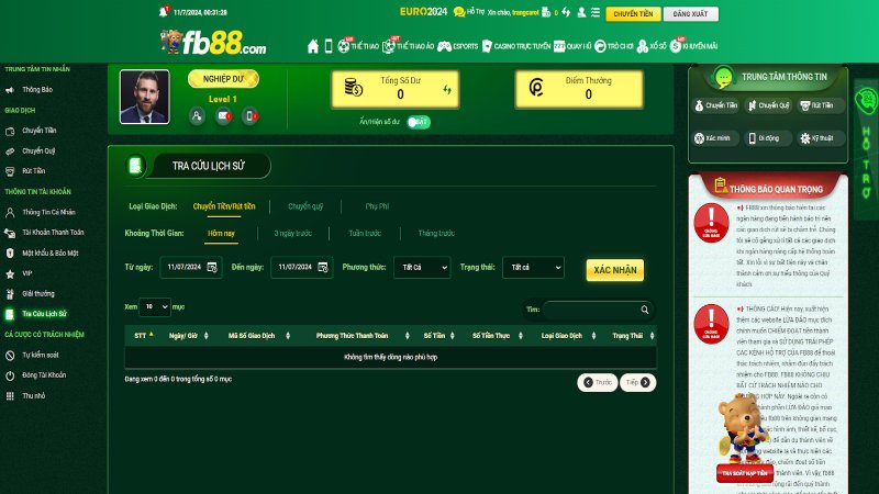 Thực hiện giao dịch rút tiền FB88 về tài khoản